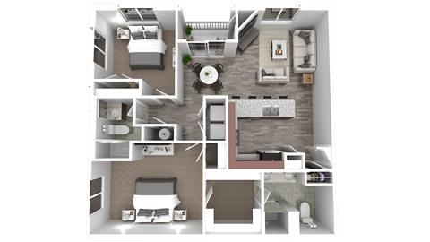 Floor plan for 2 beds, 2 baths, 1136 sqft